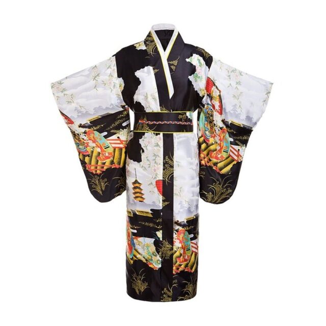 Women’s Flower Printed Black Tradition Yukata Anime Clothing