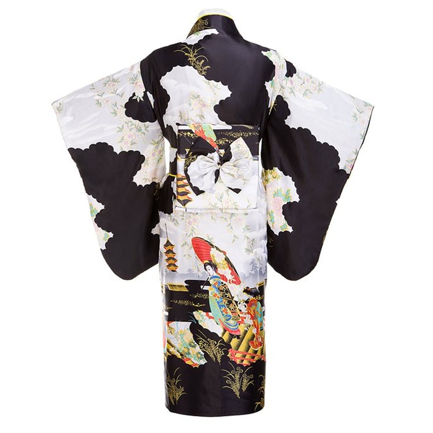 Women's Flower Printed Black Tradition Yukata