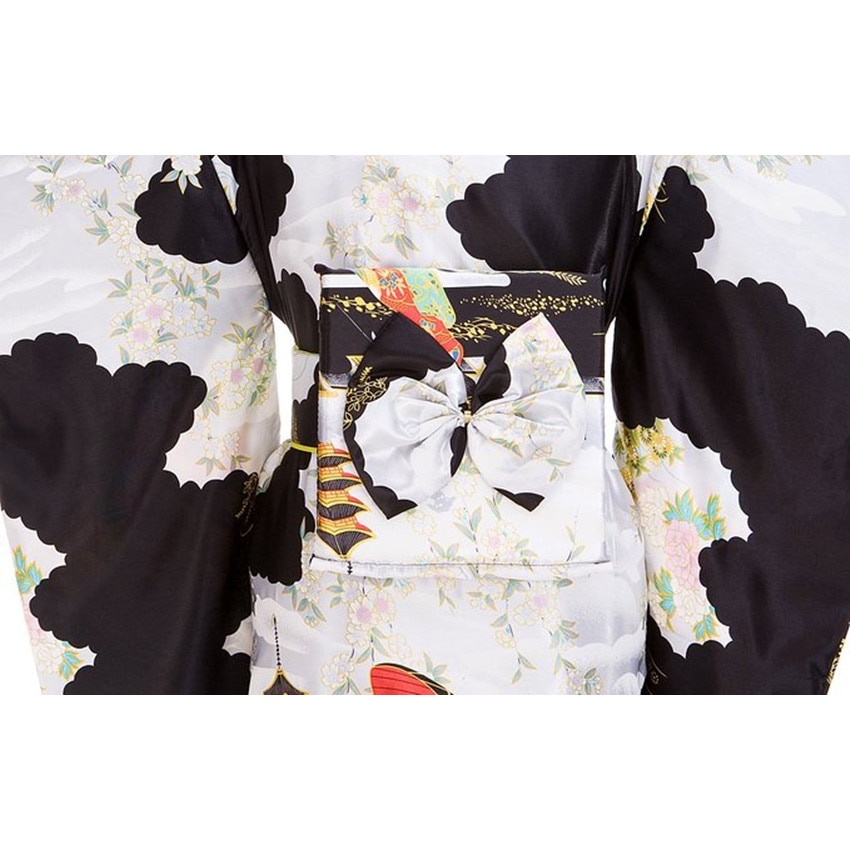 Women's Flower Printed Black Tradition Yukata